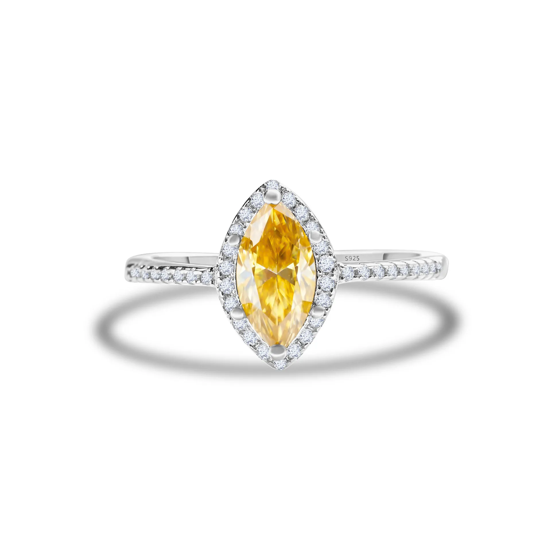 Lujoso Anillo de Plata de Ley S925 con Moissanita Talla Marquesa para Mujer Diseño de Halo Brillante Joyería de Boda