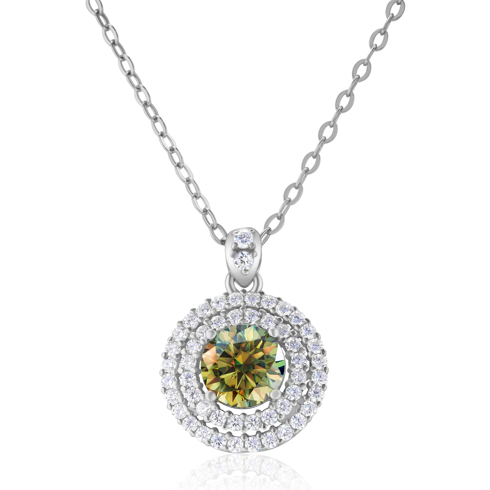 Luxury 925 Sterling Silver Moissanite Pendant Necklace Round Cut Double Halo Zirconia Inlaid Wedding Jewelry For Women