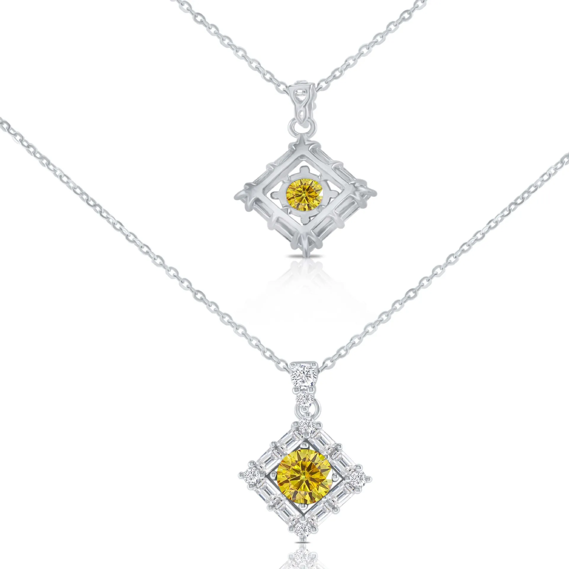 S925 Sterling Silver Moissanite Pendant Necklace For Women 1 Carat Round Cut Square Halo Geometric Jewelry Mother's Day Birthday Gift