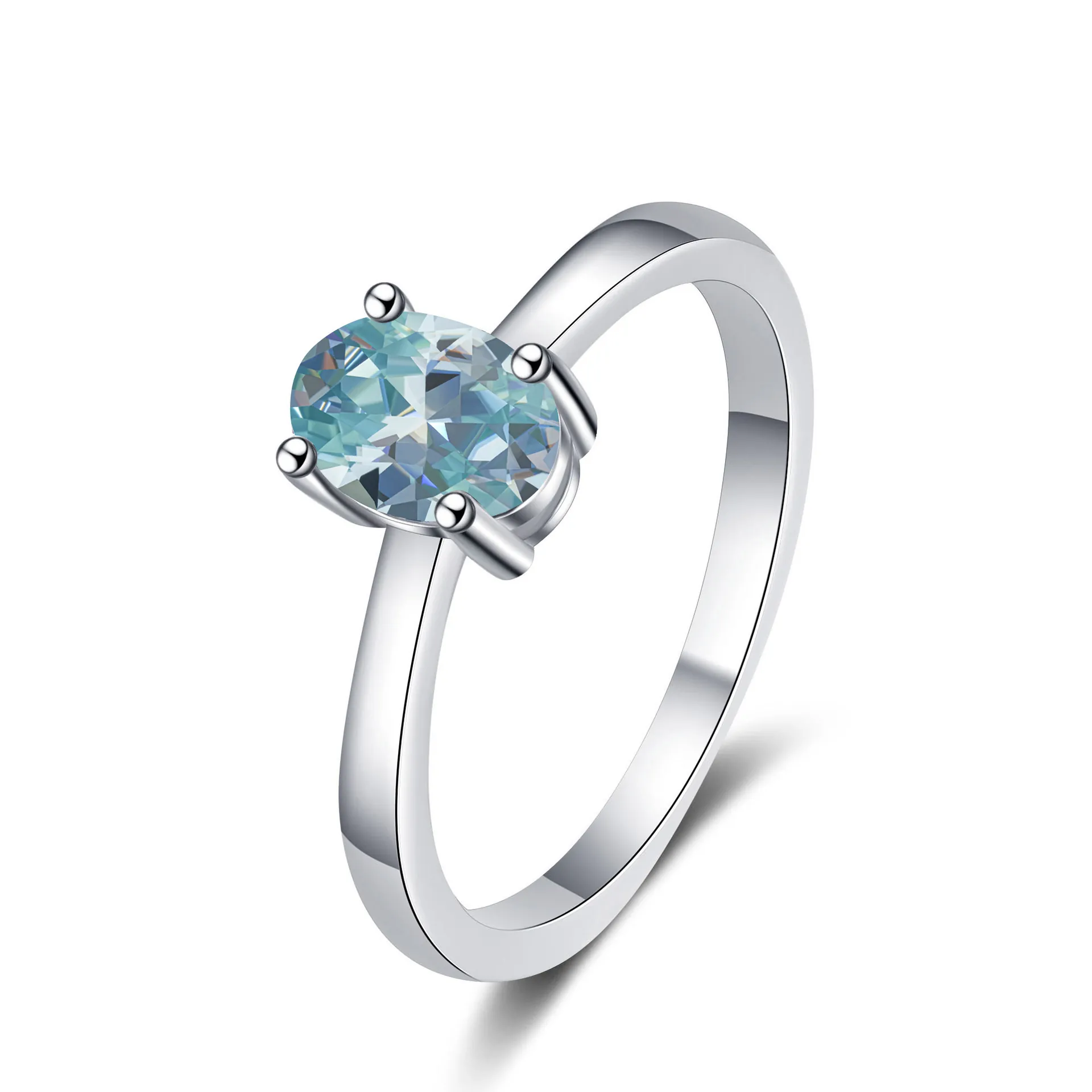 Anillo de Plata de Ley 925 Para Mujer Moissanita Corte Ovalado Platinado Engaste Cuatro Garras Joyería Elegante Boda