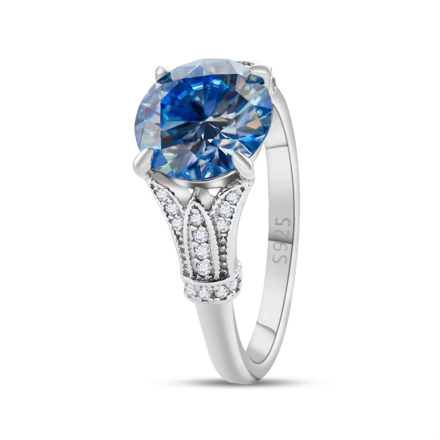Luxury 925 Sterling Silver Moissanite Ring For Women Vintage Hollow Round Cut Colorful Gemstone Engagement Wedding Band Jewelry