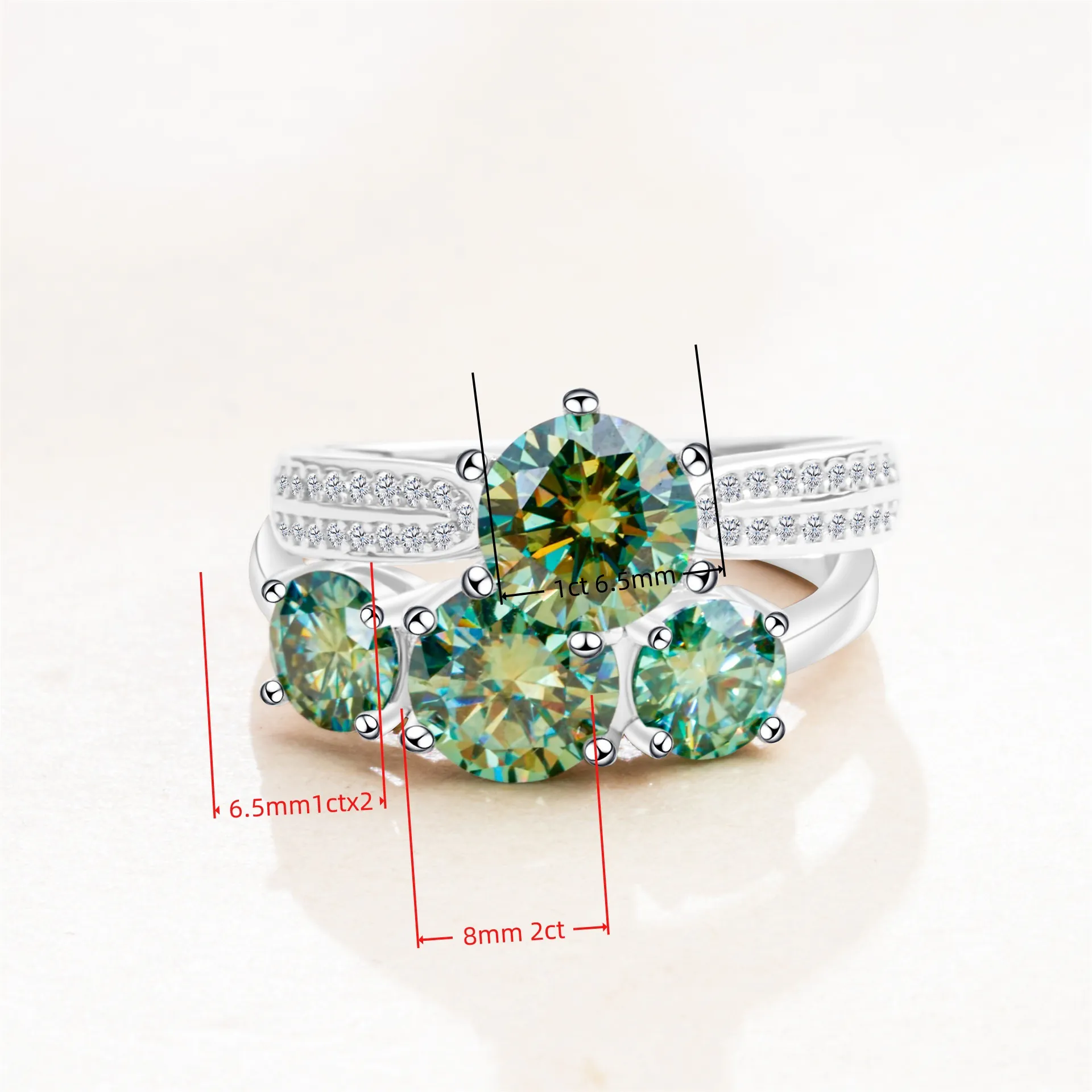 Lujoso Conjunto de Anillos de Plata de Ley 925 con Moissanita para Mujer Corte Redondo Circonita Brillante Anillo de Compromiso Boda Joyería Regalo