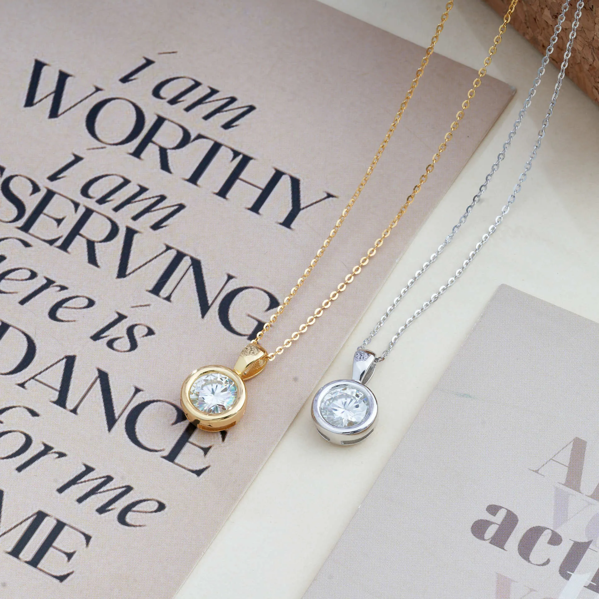 925 Sterling Silver Moissanite Pendant Necklace Round Bezel Set Bubble Necklace For Women Minimalist D Color Moissanite Jewelry Gift