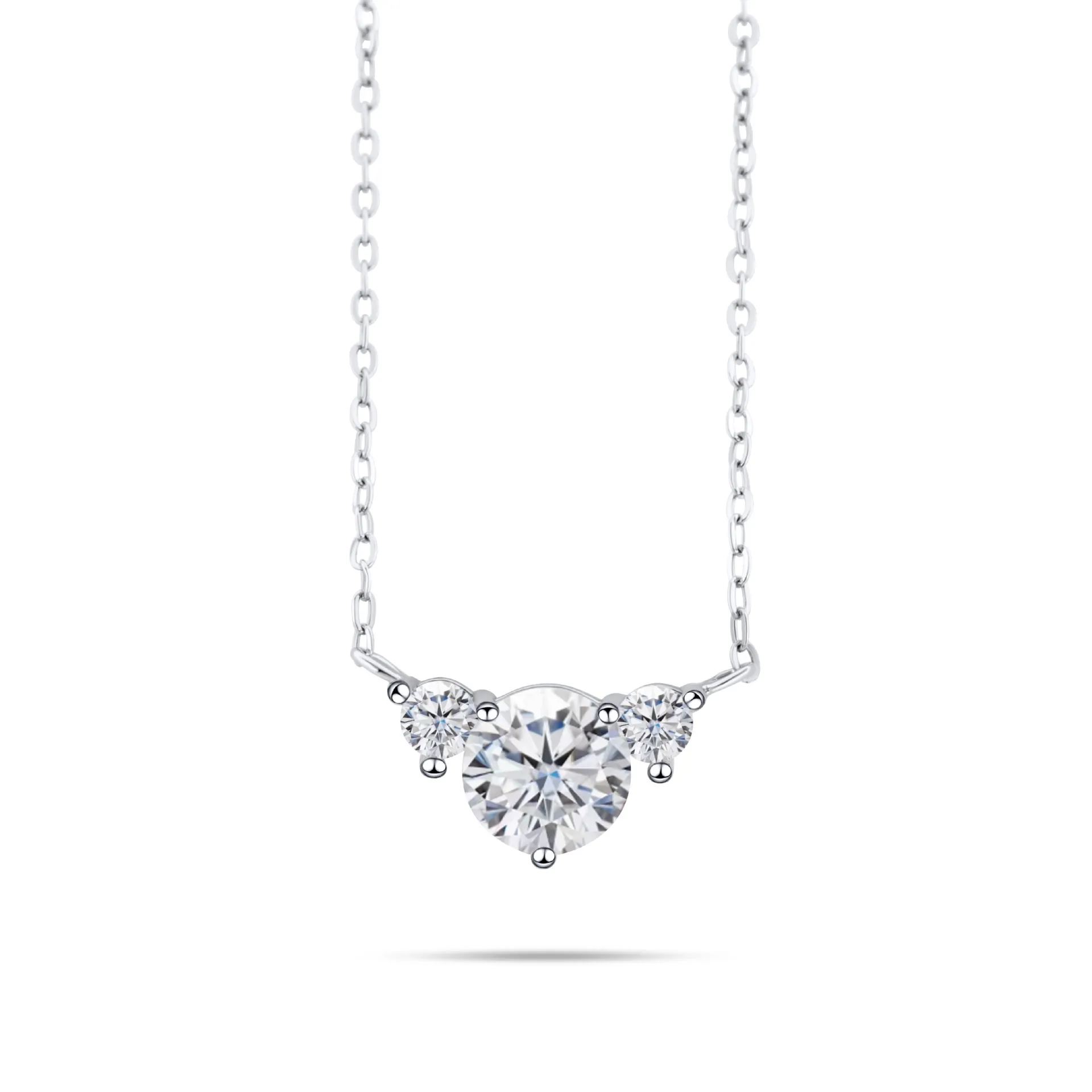 925 Sterling Silber Moissanit Halskette Drei-Steine Rundschliff Anhänger Für Damen Luxus Moissanit Diamant Anhänger Halsketten Schmuck Geschenk