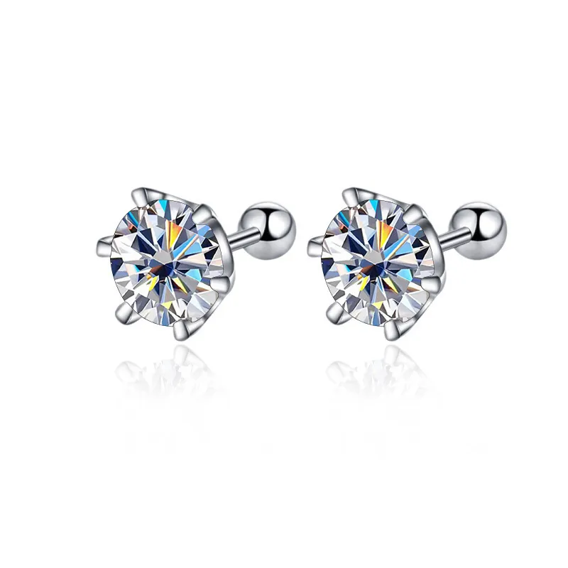 925 Sterlingsilber Moissanit Ohrstecker Rund Brillantschliff 6-Krappen Schraubverschluss Ohrringe Für Damen Luxus Schmuck Geschenk