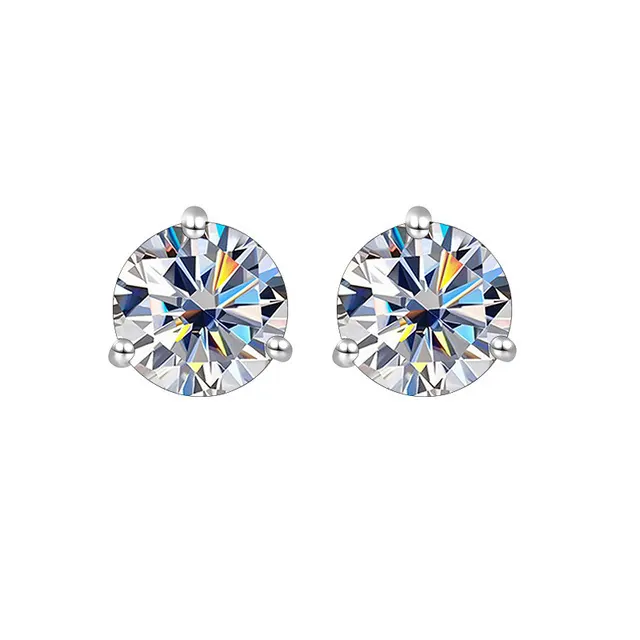 S925 Sterling Silber Moissanit Ohrstecker 3-Zacken Rundschliff Labor Diamant Schmuck Mit 925 Sterlingsilber Ohrstecker-Stift Damen