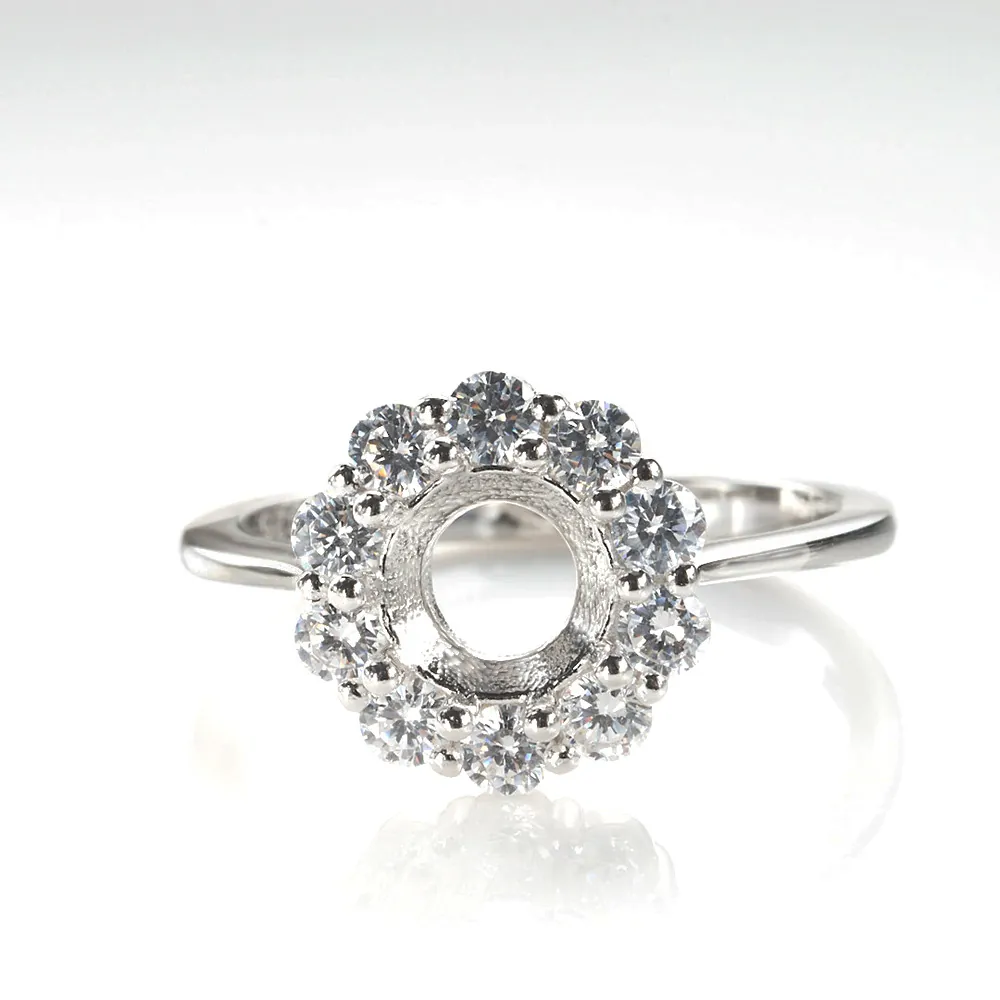 Lussuoso Anello in Argento Sterling 925 Moissanite Semi Montatura Halo Girasole Pietra Tonda Castone per Uomo Gioielli da Sposa Regalo