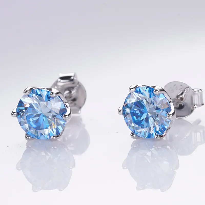 Moissanit Ohrstecker Mit 925 Sterlingsilber Ohrstecker-Stift Klassische Sechskrallenfassung Rundschliff Labordiamant Ohrringe Damen Schmuck