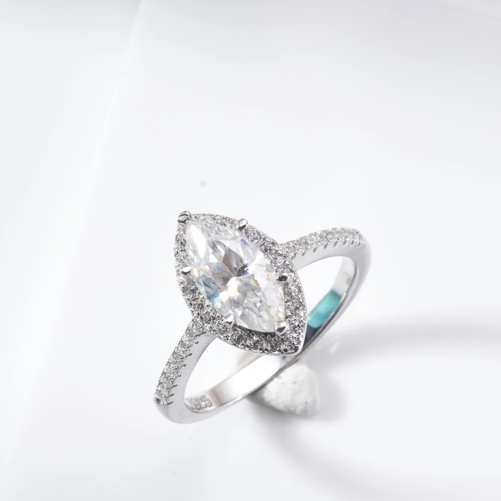 Moissanit Ring Im Marquiseschliff 925 Sterlingsilber Halo Verlobung Hochzeit Schmuck Mit GRA-Zertifikat Für Damen Elegant Funkelndes Geschenk