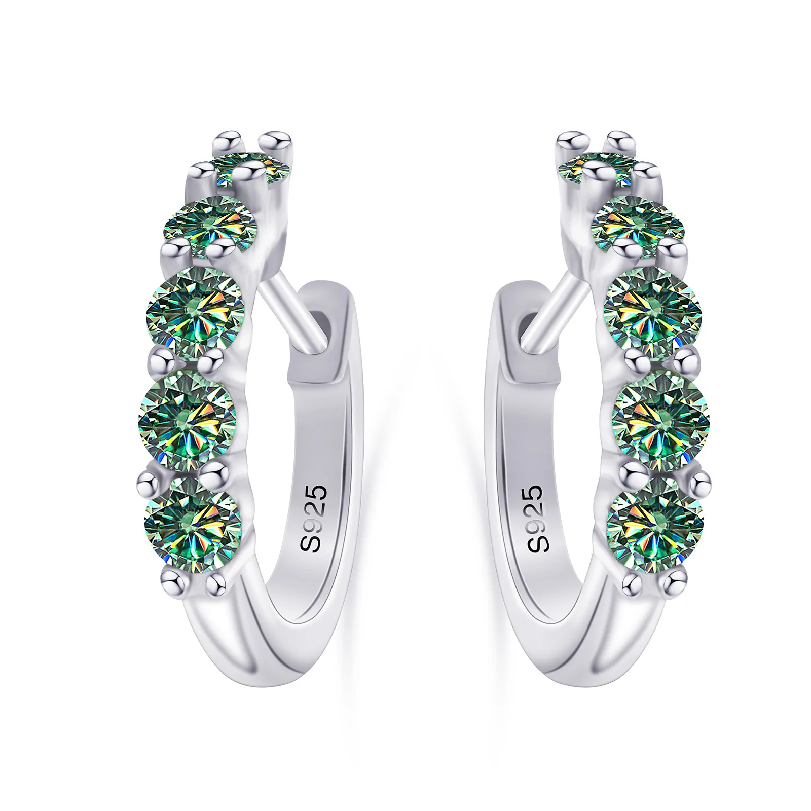 S925 Sterling Silver Hoop Earrings For Women With Moissanite Round Cut Sparkly Inlaid Luxury Classic Jewelry Engagement Wedding Gift