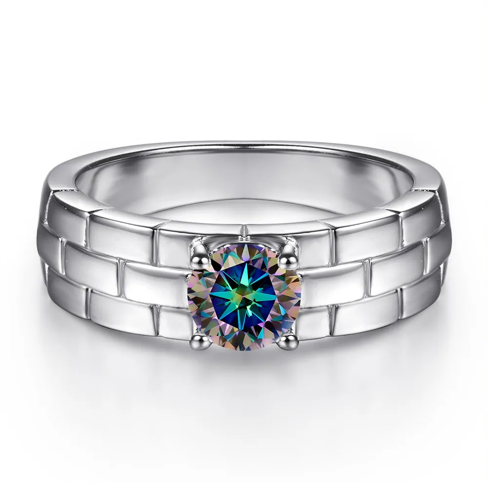 Creative Watch Strap Style 925 Sterling Silver Ring For Men Women Round Cut Moissanite Inlaid Fashion Jewelry Band Ring