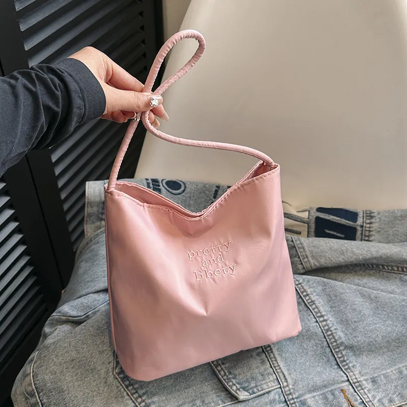 Minimalist Nylon Underarm Bag For Women Fashion Embroidery Letter Shoulder Bag Casual Daily Tote Handbag
