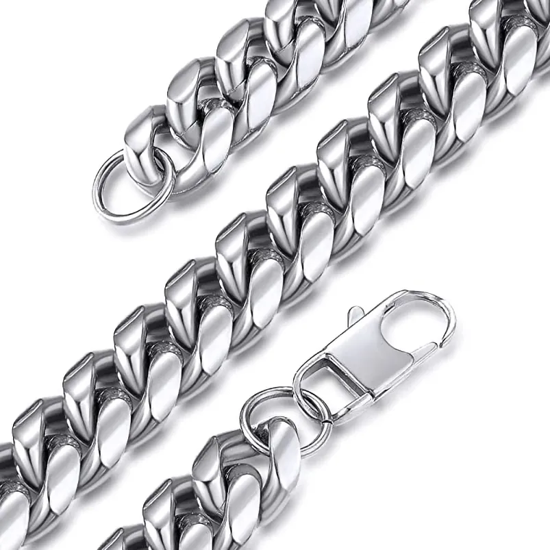 Hip Hop Stainless Steel Cuban Link Chain Necklace For Men Women Polished Silver Curb Chain Necklace Punk Streetwear Jewelry