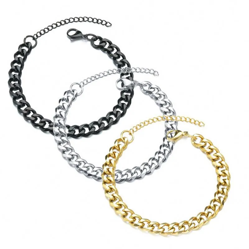 Bracelet à Maillons Cubains en Acier Inoxydable Hip Hop pour Hommes Femmes Minimaliste Poli Acier Titane Bijoux Cadeau