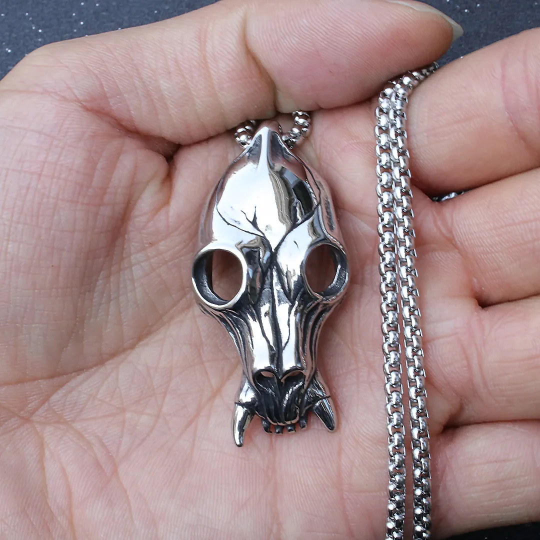 Collar con Colgante de Cráneo de Animal Punk Gótico Vintage para Hombres Mujeres Cadena de Caja de Acero Inoxidable