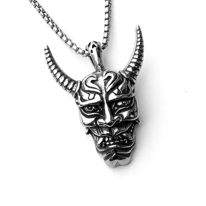 Gothic Hannya Maske Totenkopf Anhänger Halskette Mit Edelstahl Boxkette Punk Hip Hop Retro Schmuck Für Herren Damen