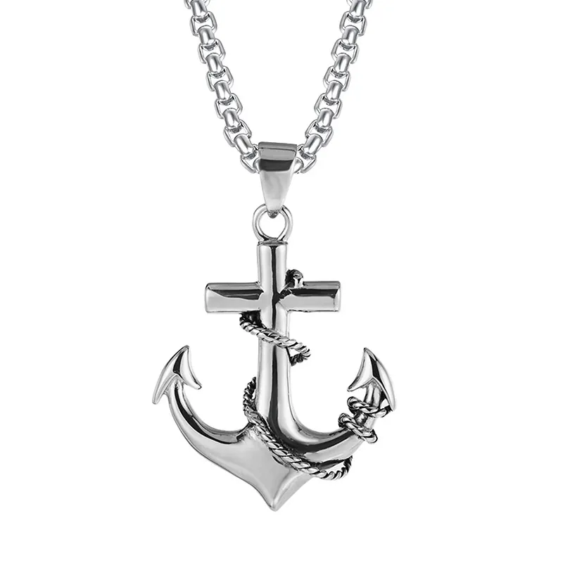 Collier Pendentif Ancre Nautique Crâne en Alliage avec Chaîne en Acier Inoxydable Style Punk Rétro Bijoux Gothiques Vikings pour Hommes Garçons Cadeau