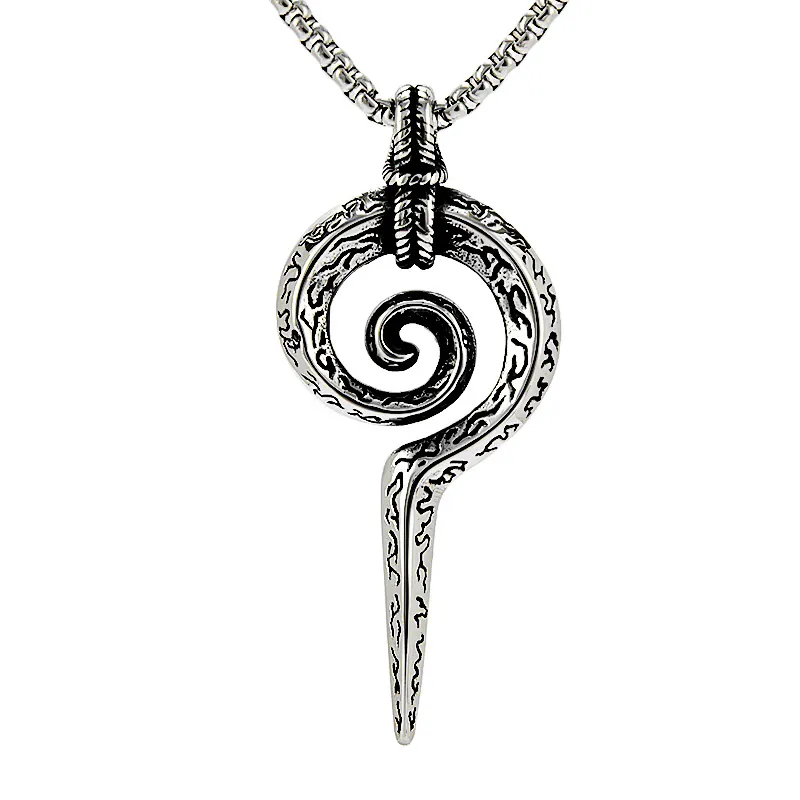 Collier Pendentif en Acier Inoxydable Vintage Punk Gothique Alliage Antique Serpent Bâton Squelette Totem Bijoux Hommes Femmes