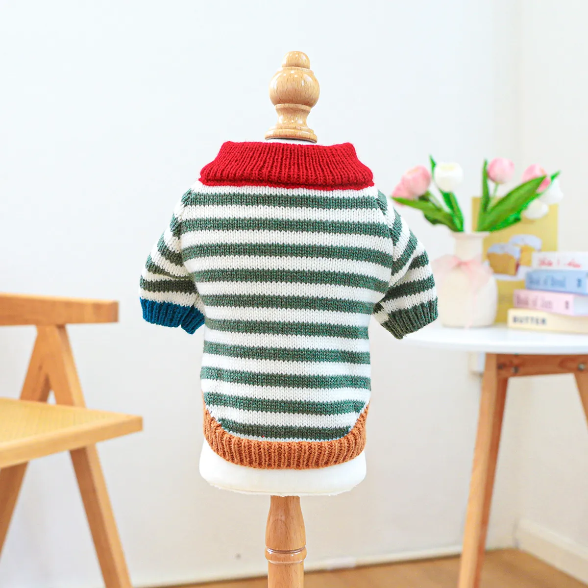 Retro Gestreifter Gestrickter Haustier Pullover Für Hunde Katzen Kleine Mittlere Hunde Warm Winter Rollkragen Haustier Bekleidung
