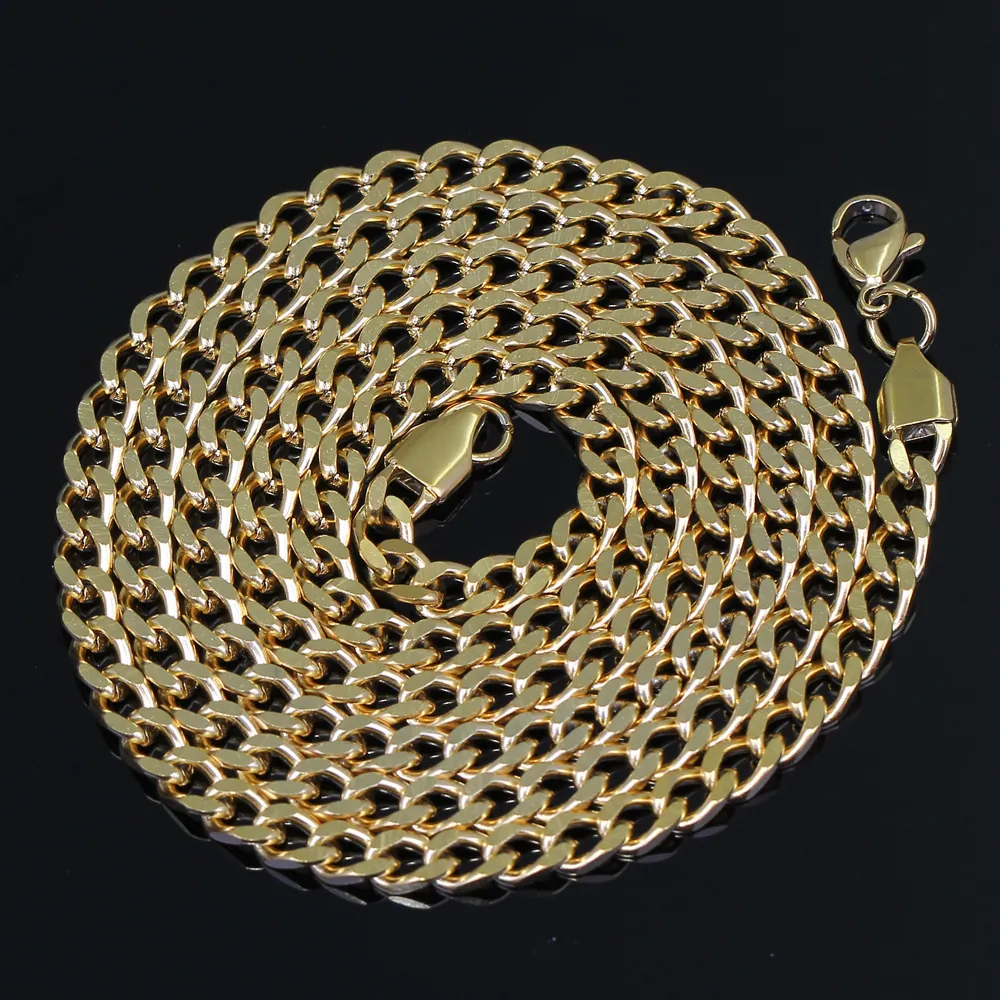 Collier Unisexe Hip Hop Maille Gourmette en Acier Inoxydable Plaqué sous Vide Bijoux Streetwear Or Argent Noir