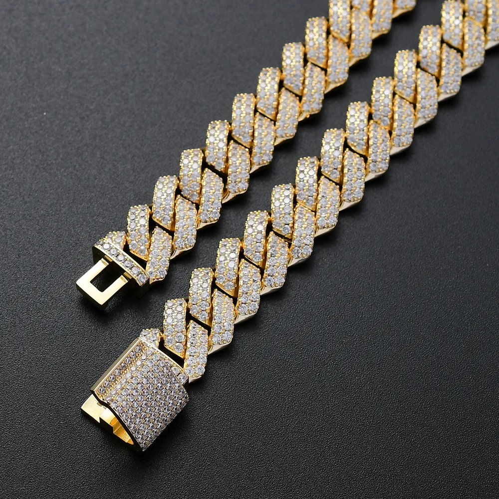 Collier Bracelet Maille Gourmette Hip Hop Iced Out AAA Zircone Cuivre Fermoir Boîte Losange Pour Hommes Femmes Bijoux Street Style