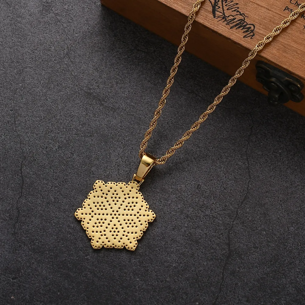 Hip Hop Iced Out Snowflake Pendant Necklace Gold Silver Plated Copper Zirconia With Stainless Steel Rope Chain For Men Women Jewelry
