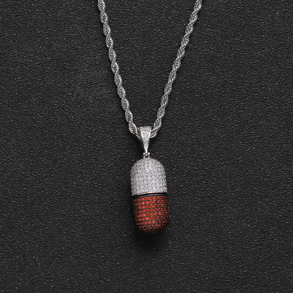 Collar con Colgante de Cápsula Hip Hop de Acero Inoxidable Zirconia Incrustada Cadena de Cuerda Joyería para Hombre Mujer Oro Plata Rojo Púrpura Accesorio de Moda