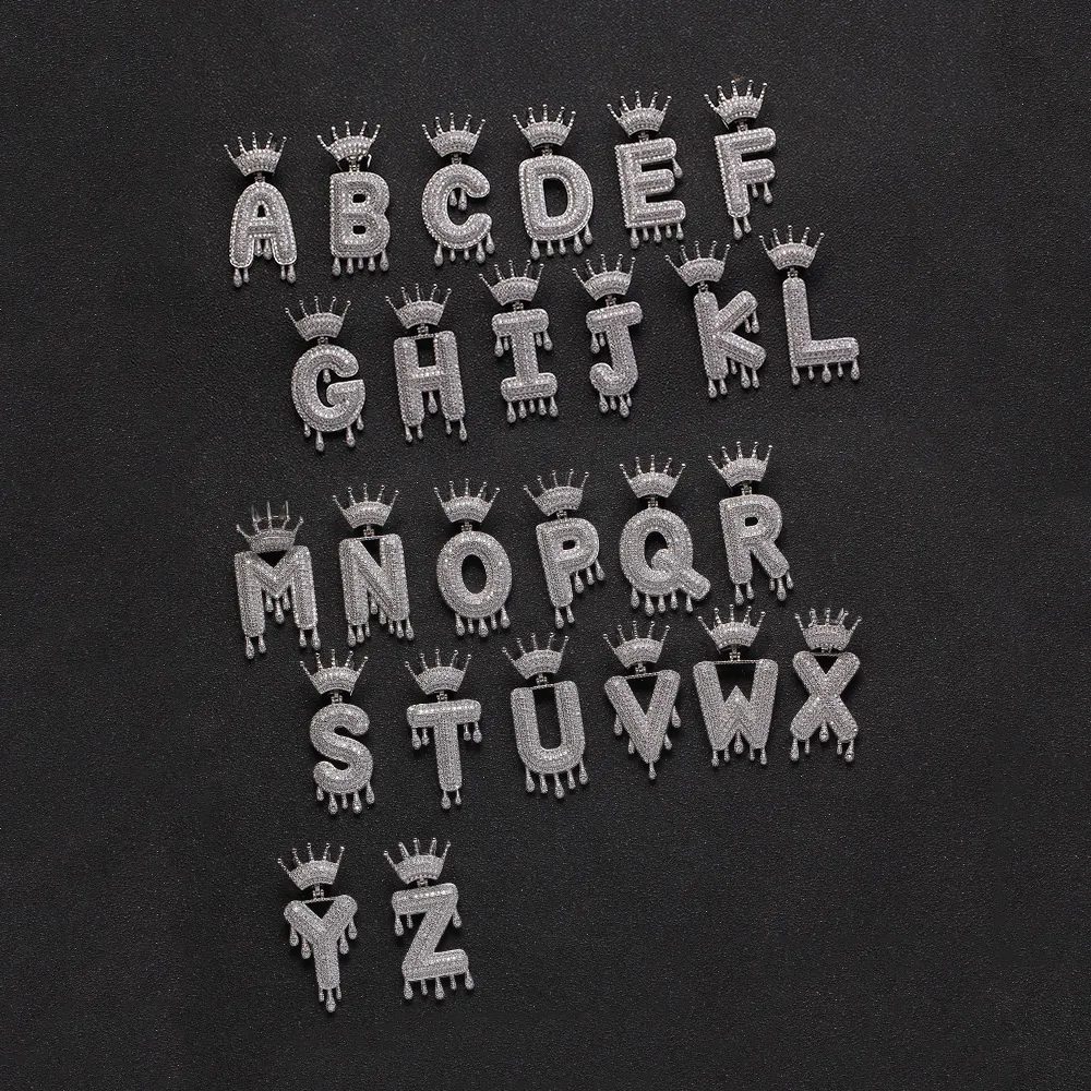 Hip Hop Krone Alphabet Anhänger Halskette Kupfer Gold Silber Plattiert Tropfen Buchstabe Halskette Mit Edelstahl Kordelkette Herren Damen Schmuck