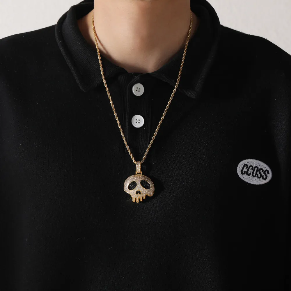 Collier Pendentif Crâne Gothique Hip Hop Cuivre Zircone Chaîne Torsadée Acier Inoxydable Bijoux Fête Halloween Homme Femme