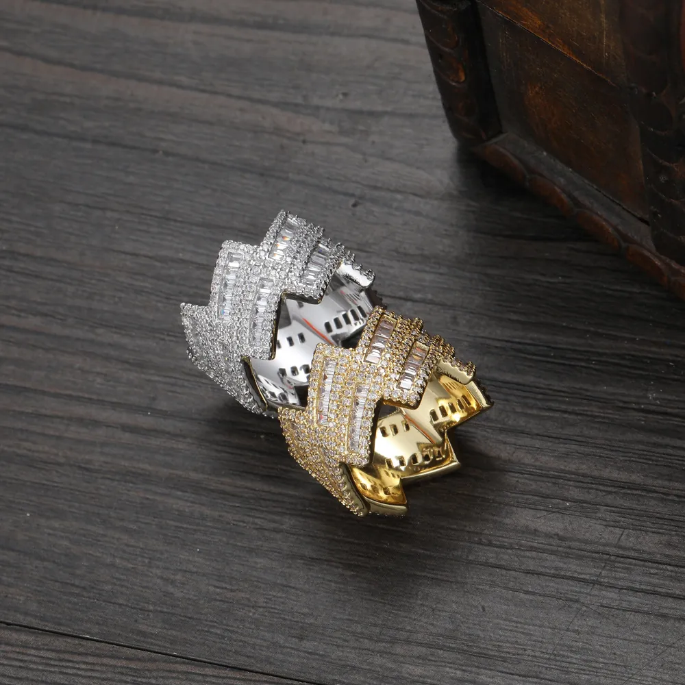 Anello in Rame Cubano Hip Hop Iced Out Rombo per Uomo Con AAA Zirconia Micro Pave Diamante a Due File Gioielli di Moda
