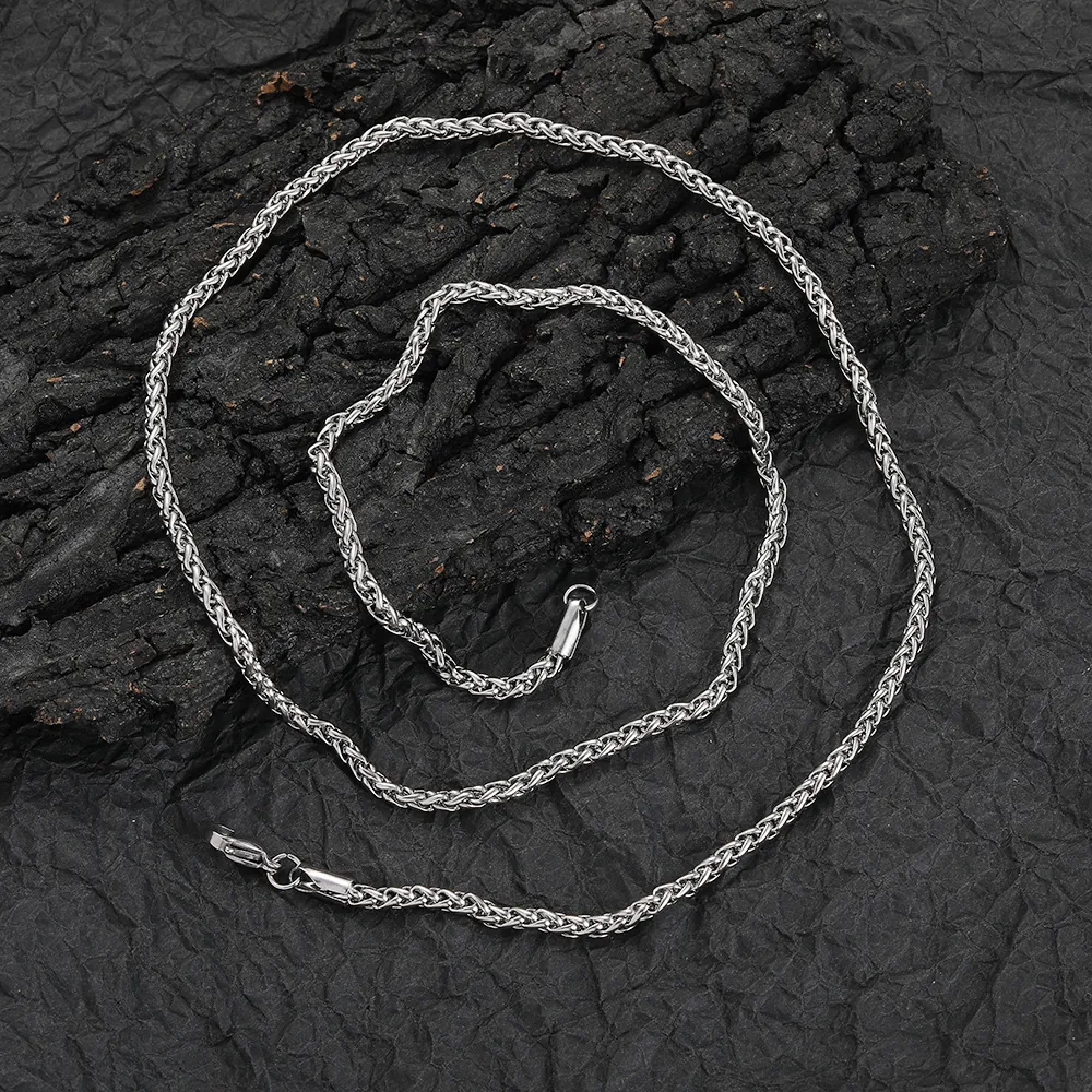 Stainless Steel Wheat Chain Necklace Hip Hop Spiga Link Chain For Unisex Minimalist Everyday Jewelry Accessories Gold Steel Color