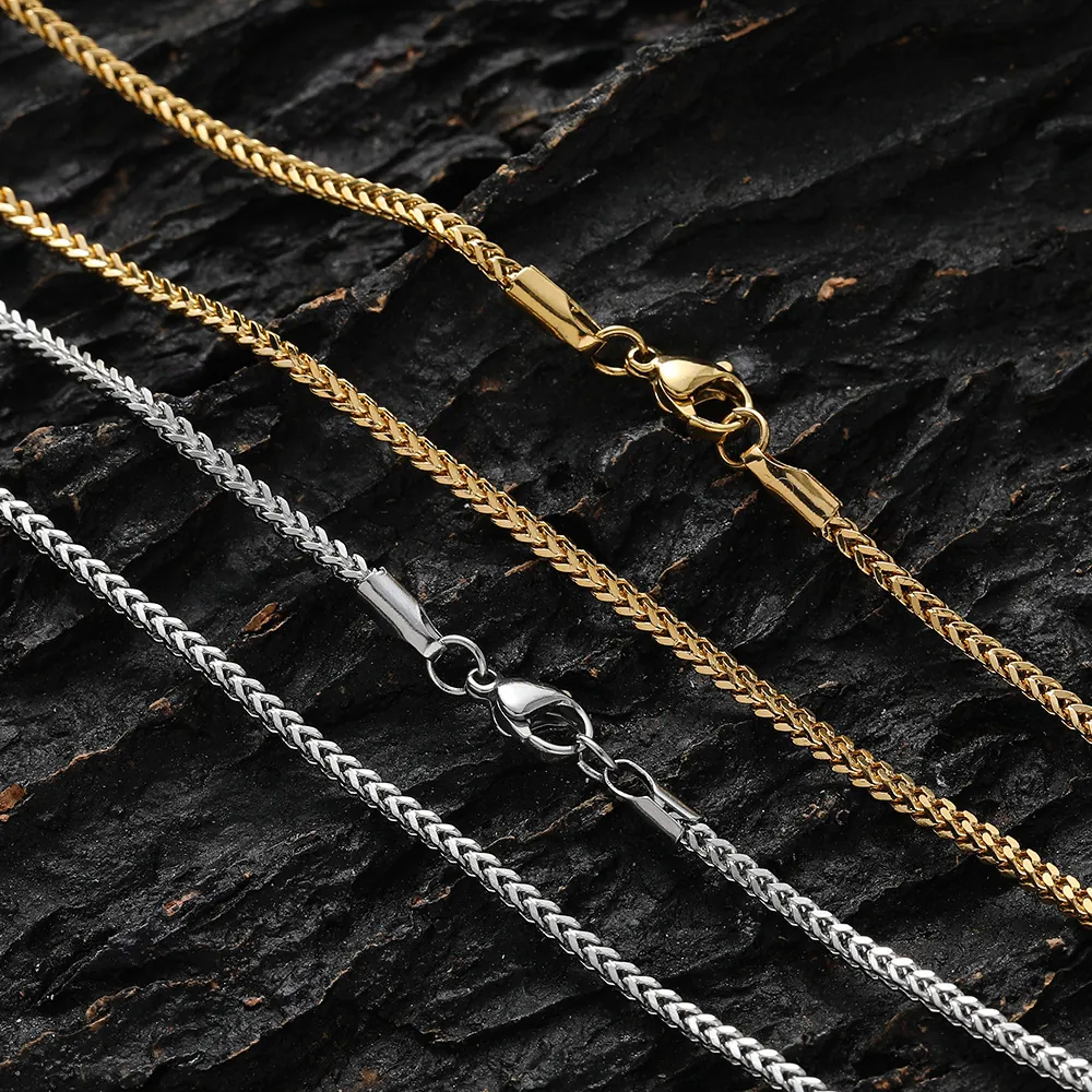 Hip Hop Unisex Stainless Steel Franco Chain Necklace Vacuum Gold Plated Street Wear Fashion Jewelry Accessory Neck Chain