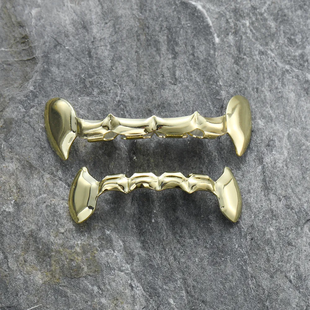 Hip Hop Koperen Vampier Slagtanden Grillz Set Goud Zilver Verguld Gepolijst Spiegel Dental Grillz Voor Halloween Feest Sieraden