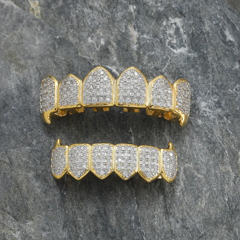 Unisex Hip Hop Grillz Χάλκινο Μικροπλακόστρωτο Ζιρκόνια Δόντια Βαμπίρ Πάνω Και Κάτω Grillz Για Κοσμήματα Μόδας Δρόμου