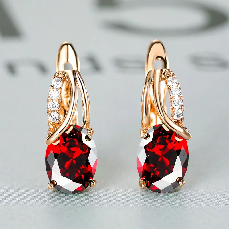 Elegant Copper Oval Gemstone Earrings For Women Champagne Gold Plated Rhinestone Inlaid Fashion Accessory Gift Jewelry