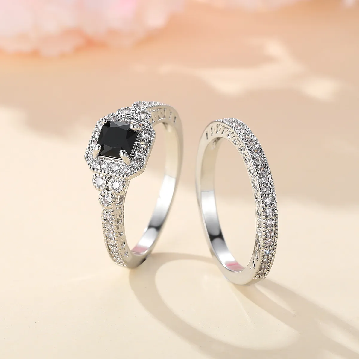 Luxus Kupfer Zirkonia Eingelegt Ring Set Vintage Quadratisch Schnitt Jahrestag Hochzeit Band Set Für Damen Elegant Schmuck Geschenk