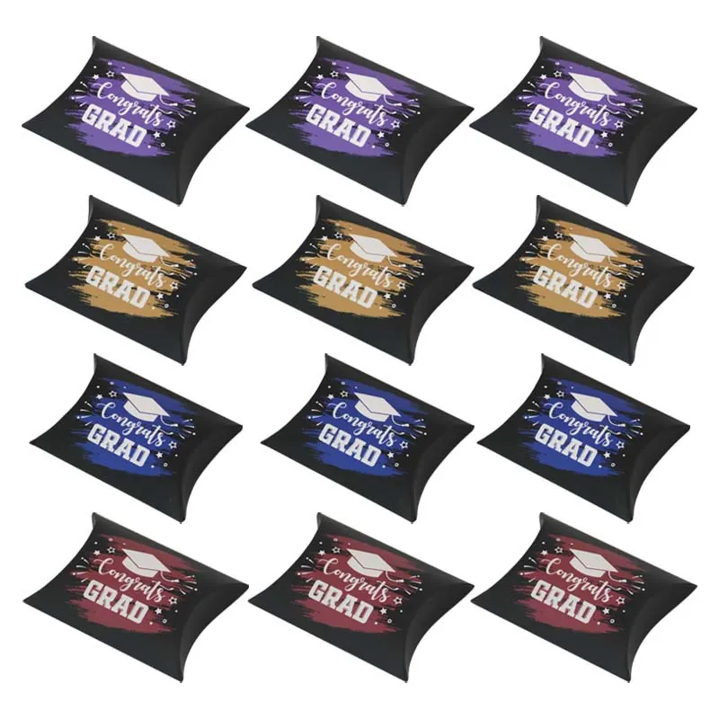 Congrats GRAD Bachelor Cap Pattern Graduation Pillow Shape Paper Gift Packaging For Candy Party Favors Cardboard Containers
