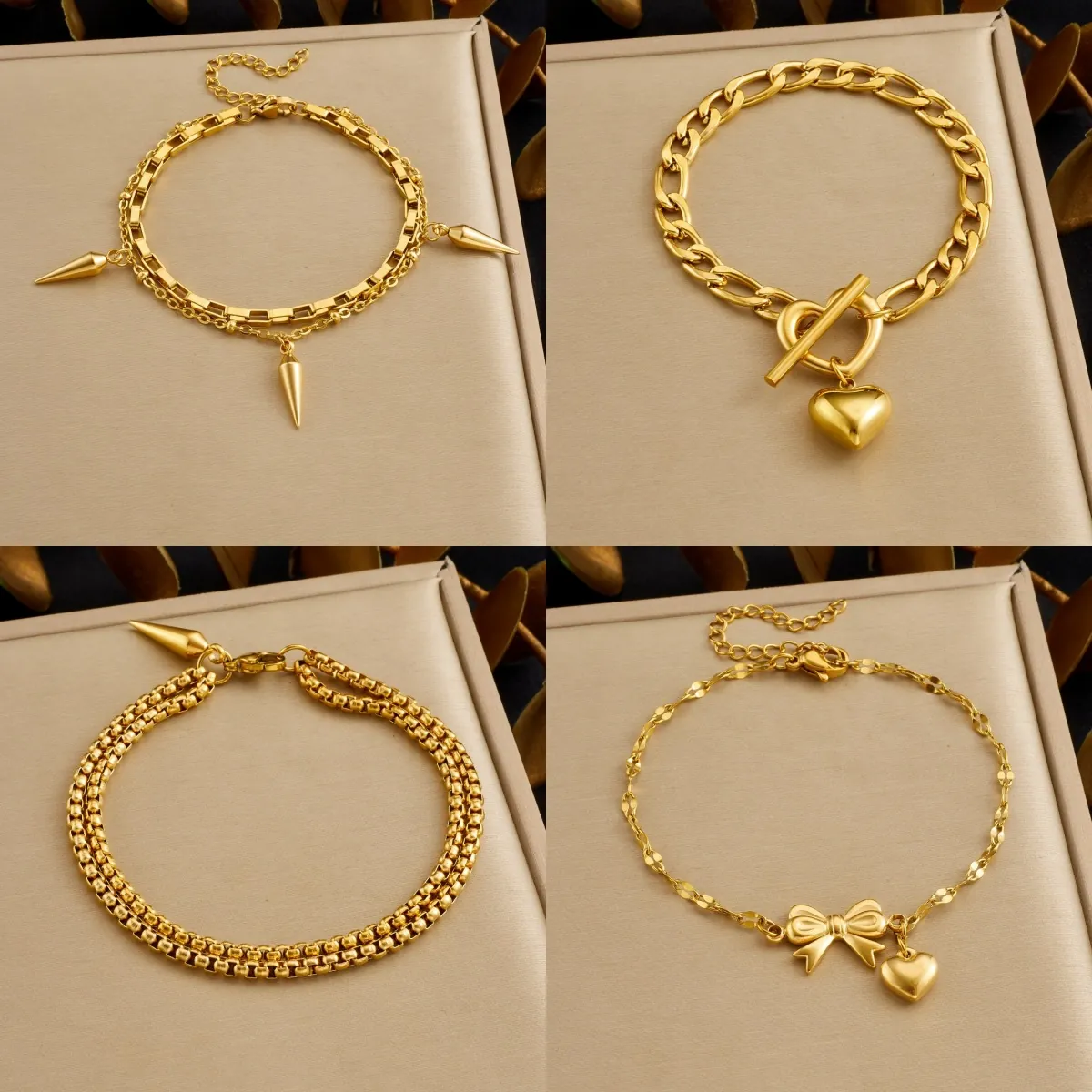 Edelstahl Herz Schleife Armband Für Damen Gold Silber Plattiert Punk Kette Armband Mit Knebelverschluss Mode Schmuck Geschenk