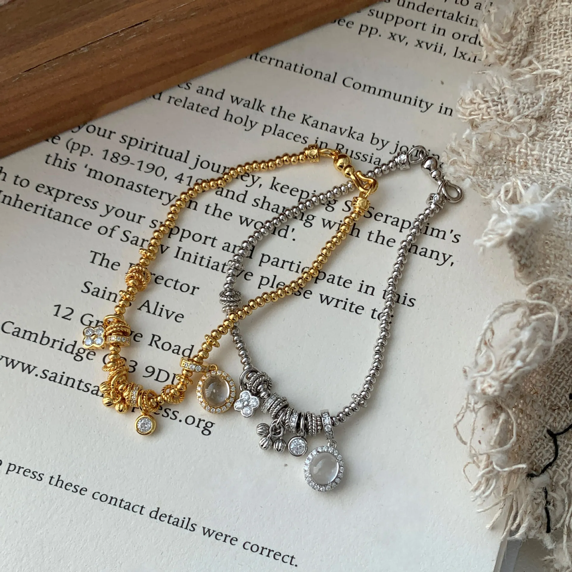 Authentic 925 Sterling Silver Beaded Bracelet For Women Luxury Zirconia Clover Pendant Gold Silver Plated Elegant Fashion Jewelry Gift