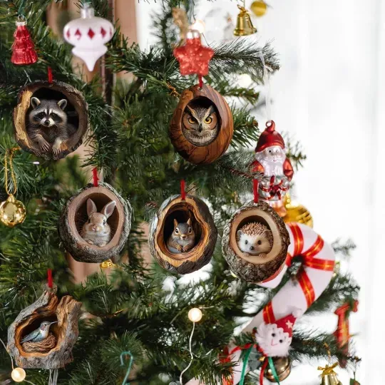 Christmas Tree Hole Animal Advent Calendar Blind Box Acrylic Cartoon Forest Animals Countdown Holiday Hanging Ornaments Gift