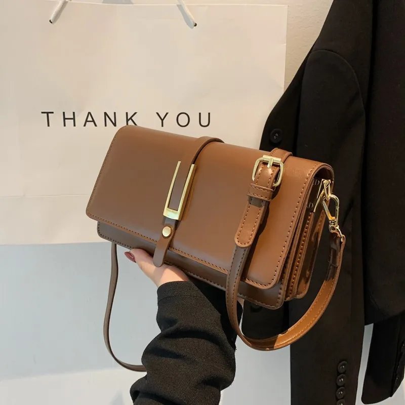 Fashion Women PU Leather Crossbody Bag Retro Small Square Shoulder Messenger Bag With Metal Buckle Solid Color Daily Purse