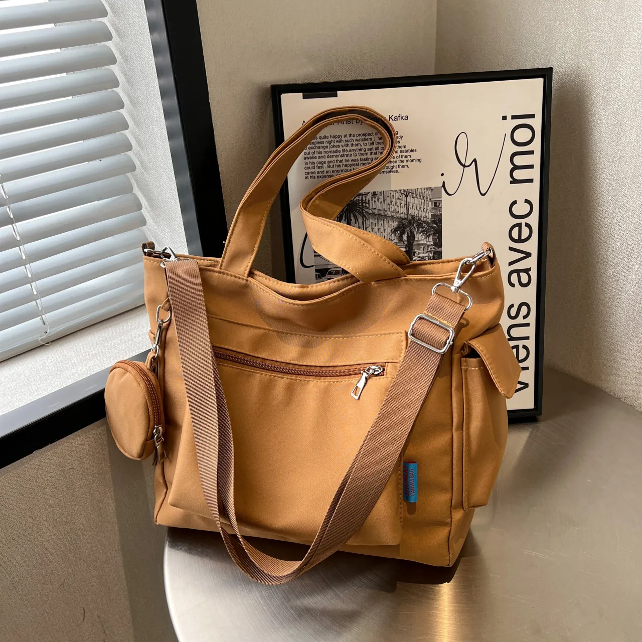 Women Large Capacity Oxford Cloth Tote Bag Urban Minimalist Shoulder Bag With Round Coin Purse For Daily Commuting Office