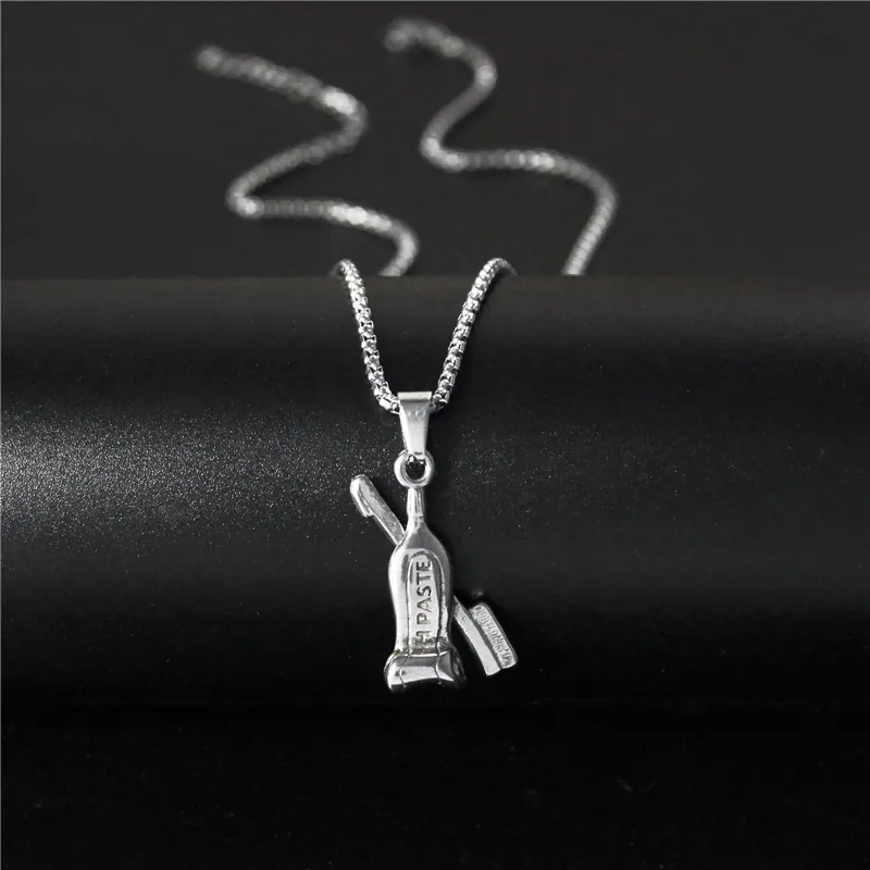 Edelstahl Zahnbürste Und Zahnpasta Anhänger Halskette Silberton Kreatives Zahnarzt Geschenk Unisex Minimalistischer Boxkette Schmuck