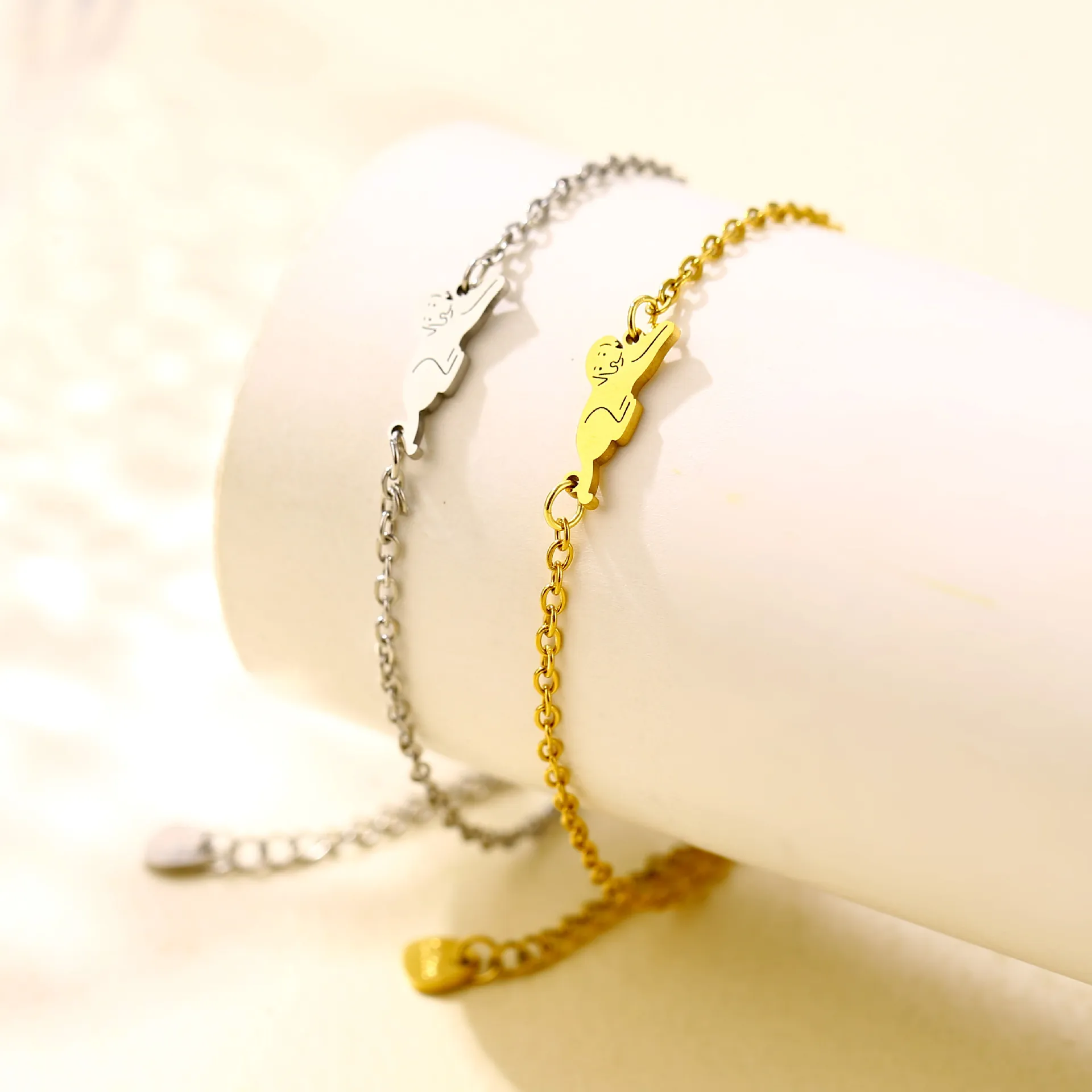 Minimalistische Roestvrijstalen Kat Hond Dier Bedel Armband Dames Goud Zilver Verstelbare Mode Huisdier Sieraden