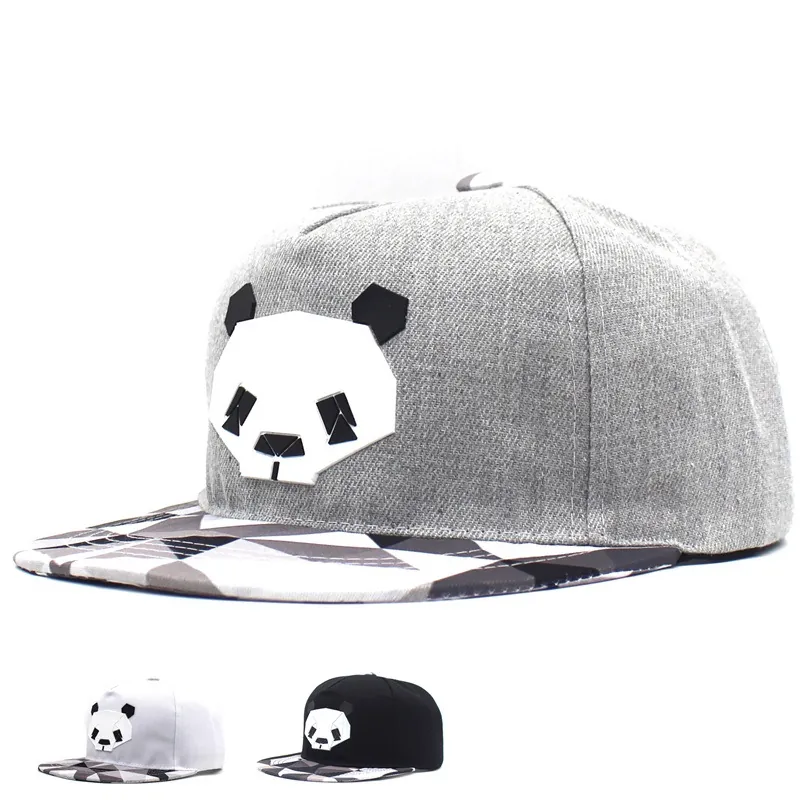 Cappello Snapback Berretto da Baseball Unisex Con Toppa Panda in Ecopelle Geometrica Tesa Fantasia Regolabile Hip Hop Parasole