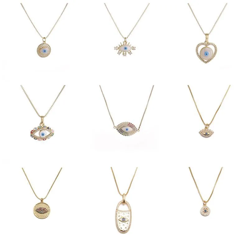 Mode Koperen Zirkonia Boze Oog Hanger Halsketting Voor Vrouwen Verguld Boho Dromenvanger Hart Veer Kwastje Sieraden