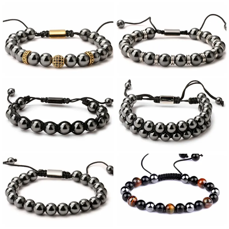 Handgefertigtes Perlenarmband Natürliches Tigerauge Hämatit Stein Verstellbares Gewebtes Seil Schmuck Geschenk Unisex