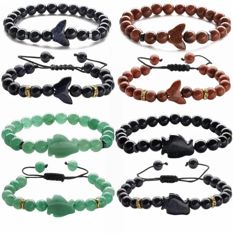 Bracciale di Perline in Pietra Naturale Aventurina Verde Pietra d'Oro Blu Oro Pinguino Farfalla Ciondolo Animale Bracciale Intrecciato Regolabile Gioielli