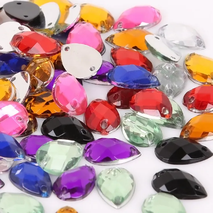 Strass in Acrilico a Goccia da Cucire Retro Piatto Pietre Preziose Sfaccettate Per Decorazioni Abbigliamento Gioielli DIY