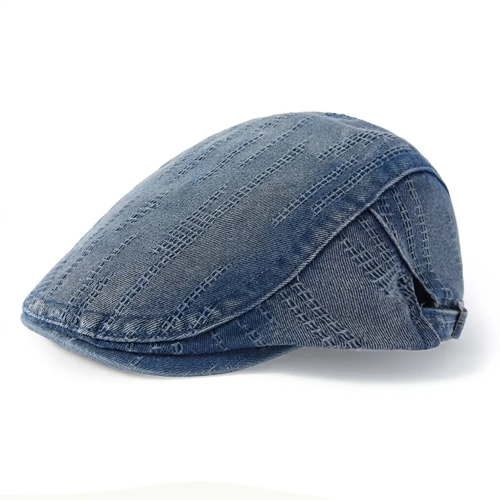 Casquette Ivy en Denim Rétro pour Hommes Femmes Coton Lavé Casquette Plate Casquette Gavroche Ajustable Couture en Grille